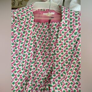 Kaleidoscope Blazer & Mini skirt (m) w/Green suede Vince Camuto shoes (8)